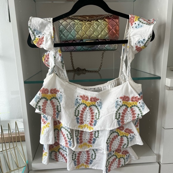 Caroline Constas Tiered Ruffle Embroidered Tank sz S - Picture 3 of 4